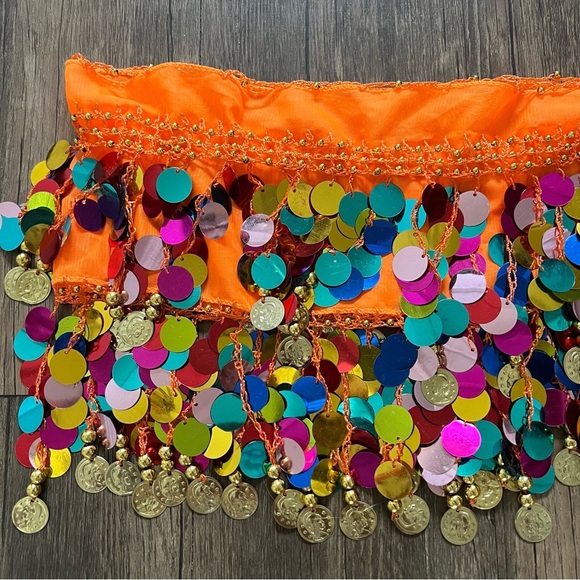 Hip Scarf Skirt Sequin Embroidered Costume Orange Belly Dance Skirt Costplay - Picture 6 of 8